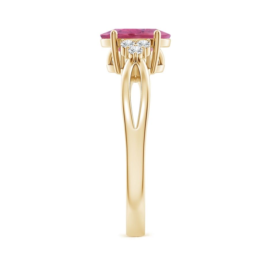 8x6mm AA Oval Pink Tourmaline Split Shank Ring with Trio Diamonds in Yellow Gold side 299