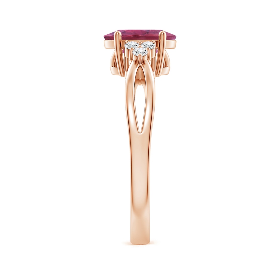 8x6mm AAA Oval Pink Tourmaline Split Shank Ring with Trio Diamonds in Rose Gold side 299