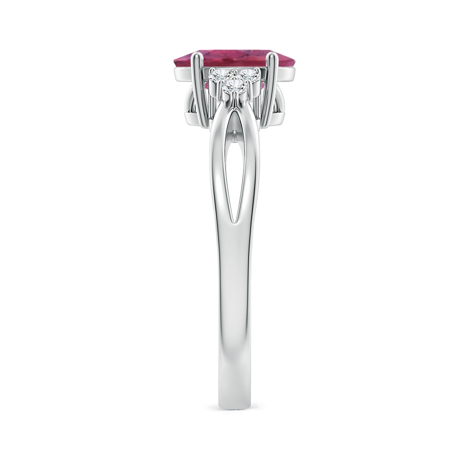 8x6mm AAA Oval Pink Tourmaline Split Shank Ring with Trio Diamonds in White Gold side 299