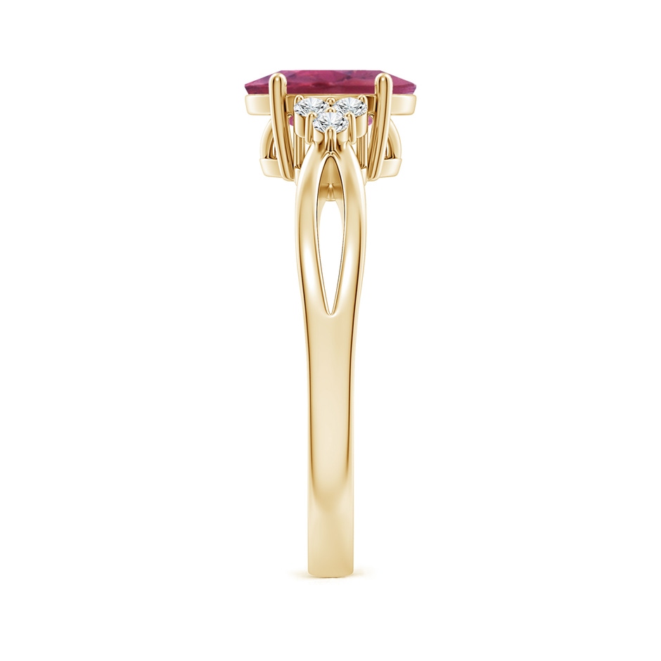 8x6mm AAA Oval Pink Tourmaline Split Shank Ring with Trio Diamonds in Yellow Gold side 299
