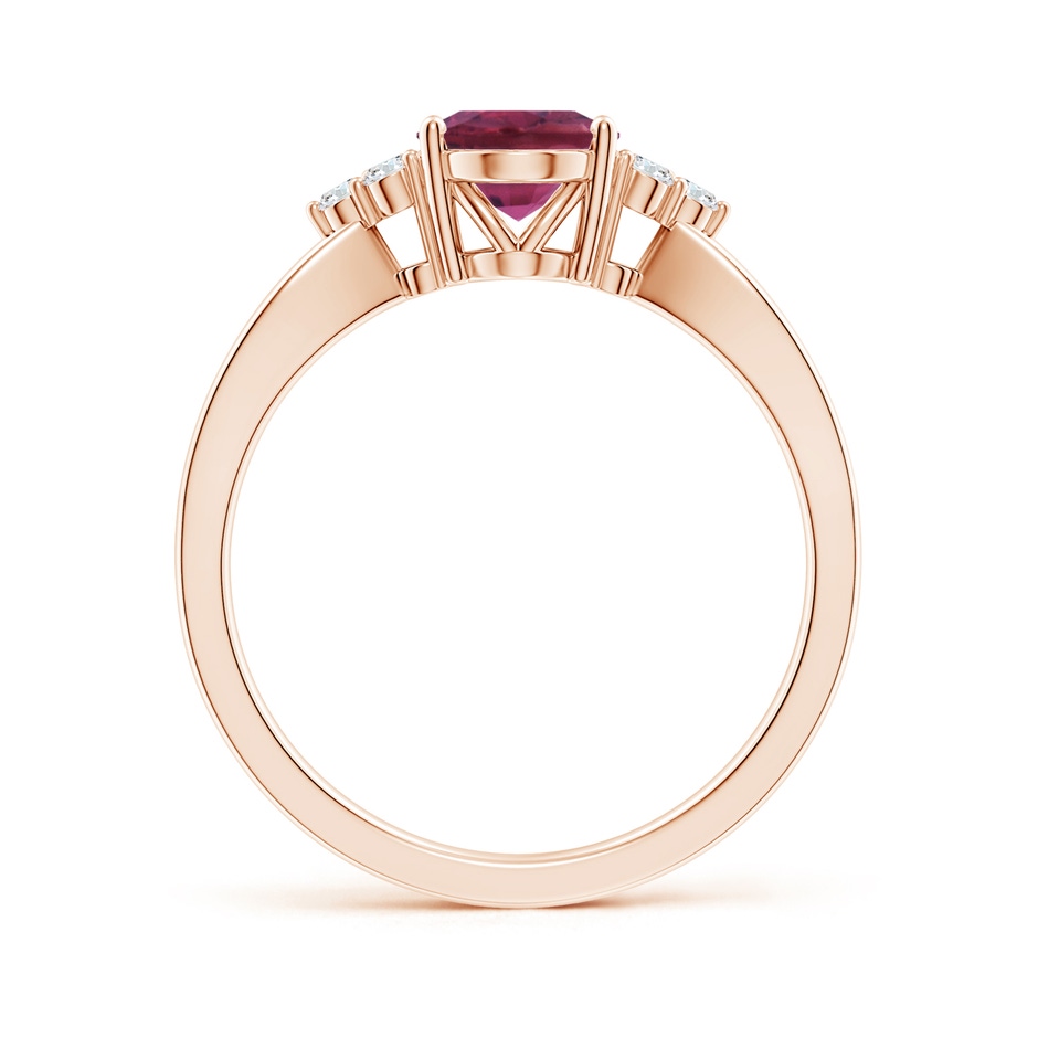 8x6mm AAAA Oval Pink Tourmaline Split Shank Ring with Trio Diamonds in Rose Gold side 199