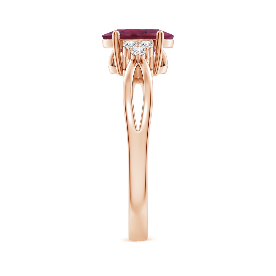 8x6mm AAAA Oval Pink Tourmaline Split Shank Ring with Trio Diamonds in Rose Gold side 299