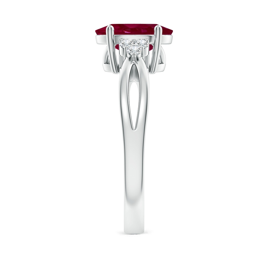 10x8mm A Solitaire Oval Ruby Split Shank Ring with Trio Diamonds in 18K White Gold side 299