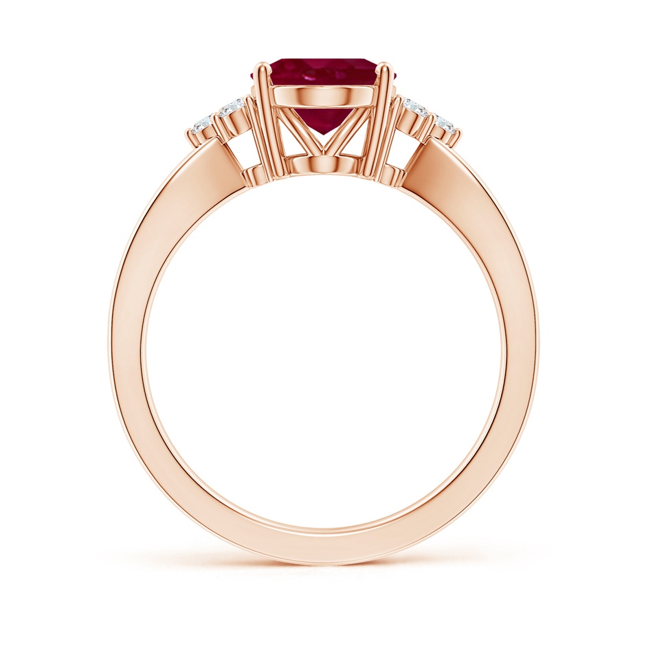 10x8mm A Solitaire Oval Ruby Split Shank Ring with Trio Diamonds in Rose Gold side 199