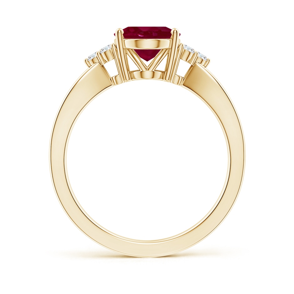 10x8mm A Solitaire Oval Ruby Split Shank Ring with Trio Diamonds in Yellow Gold side 199