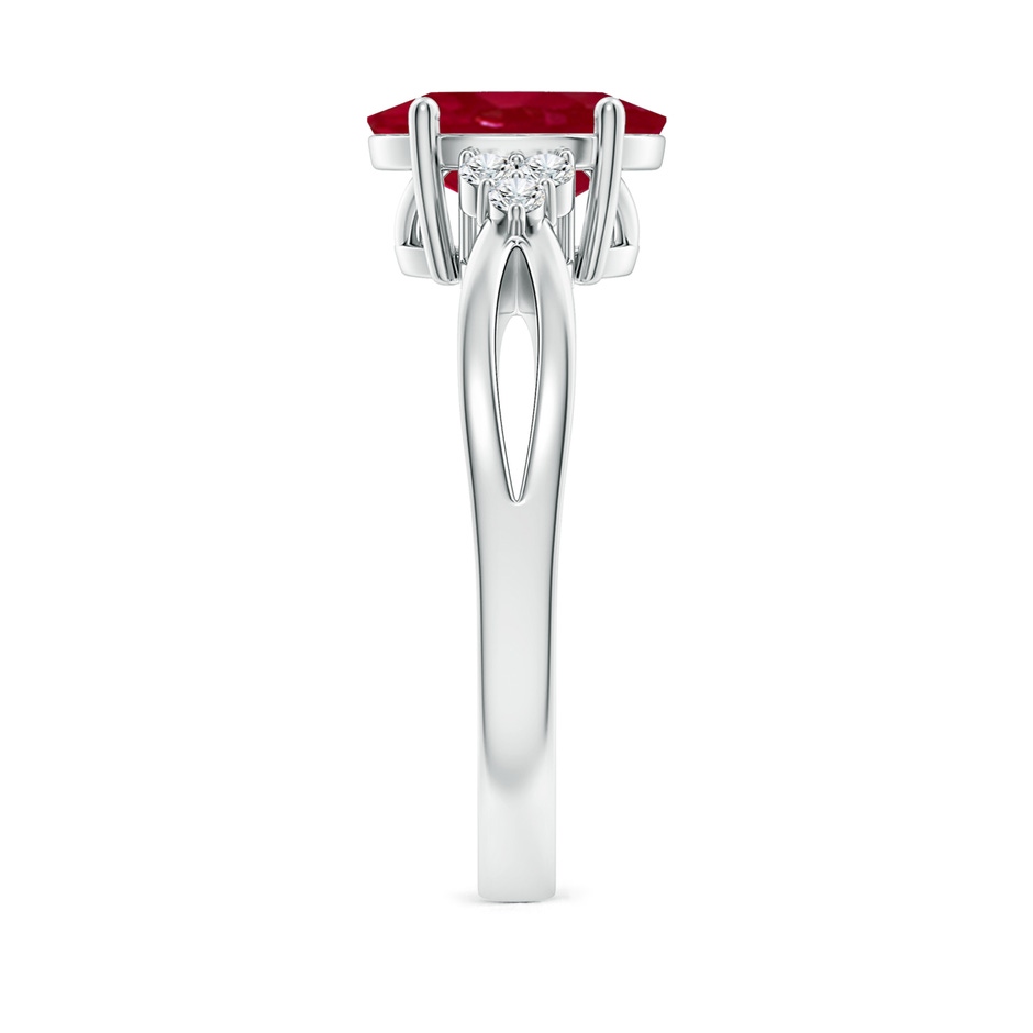 10x8mm AA Solitaire Oval Ruby Split Shank Ring with Trio Diamonds in S999 Silver side 299