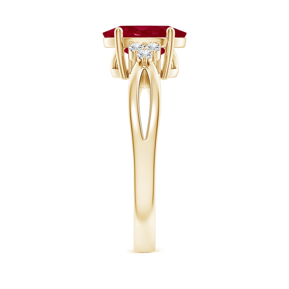 10x8mm AA Solitaire Oval Ruby Split Shank Ring with Trio Diamonds in Yellow Gold side 299