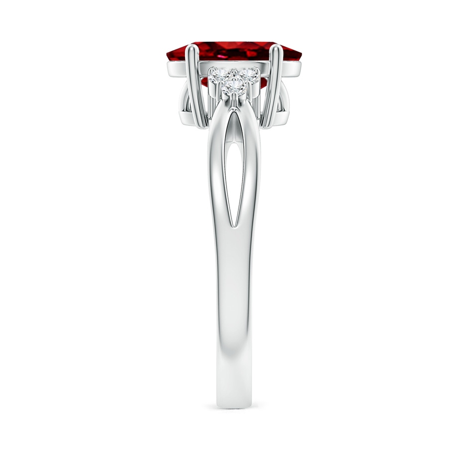 10x8mm AAAA Solitaire Oval Ruby Split Shank Ring with Trio Diamonds in P950 Platinum side 299