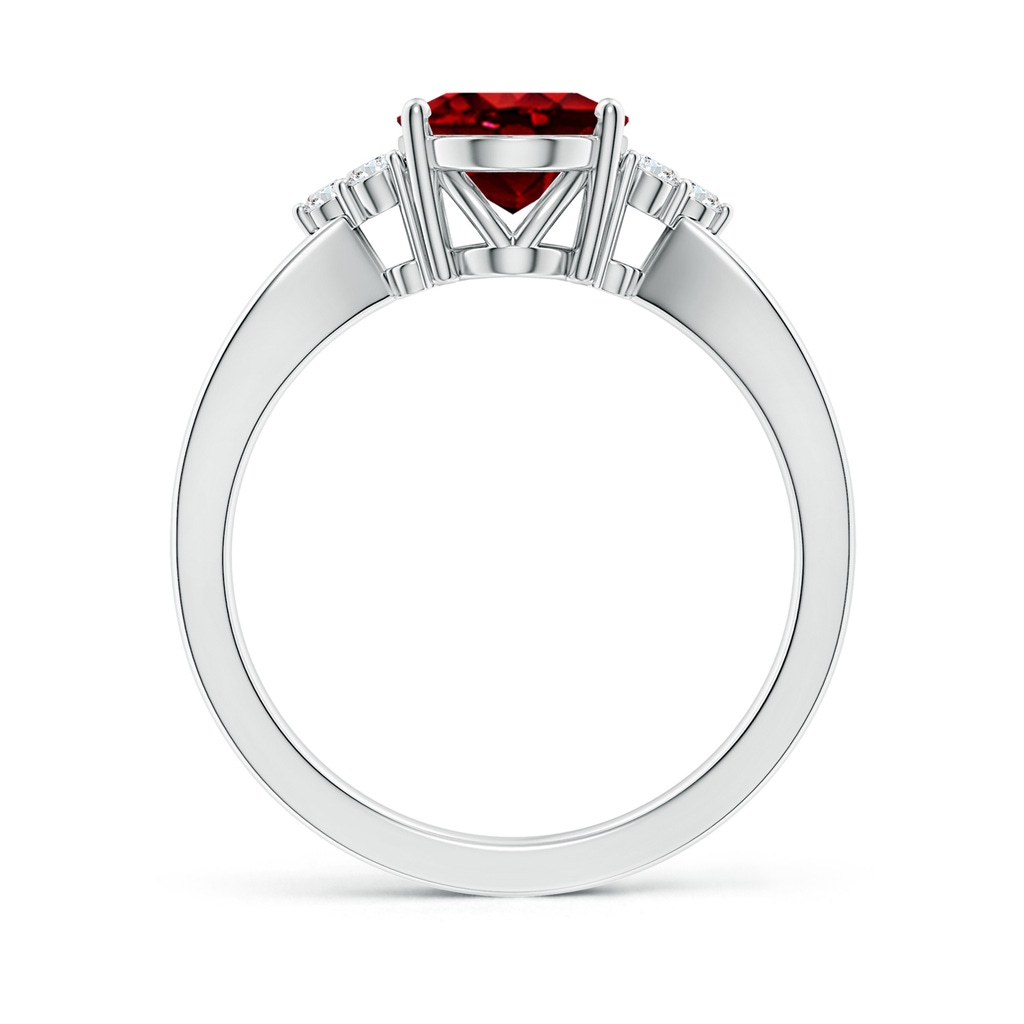 10x8mm AAAA Solitaire Oval Ruby Split Shank Ring with Trio Diamonds in S999 Silver - side 199