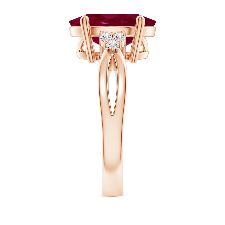 12x10mm A Solitaire Oval Ruby Split Shank Ring with Trio Diamonds in 18K Rose Gold side 299