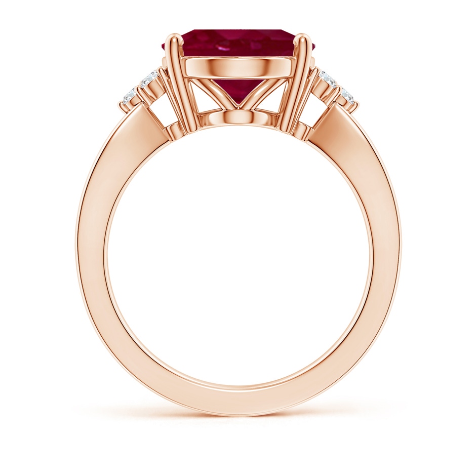 12x10mm A Solitaire Oval Ruby Split Shank Ring with Trio Diamonds in Rose Gold side 199