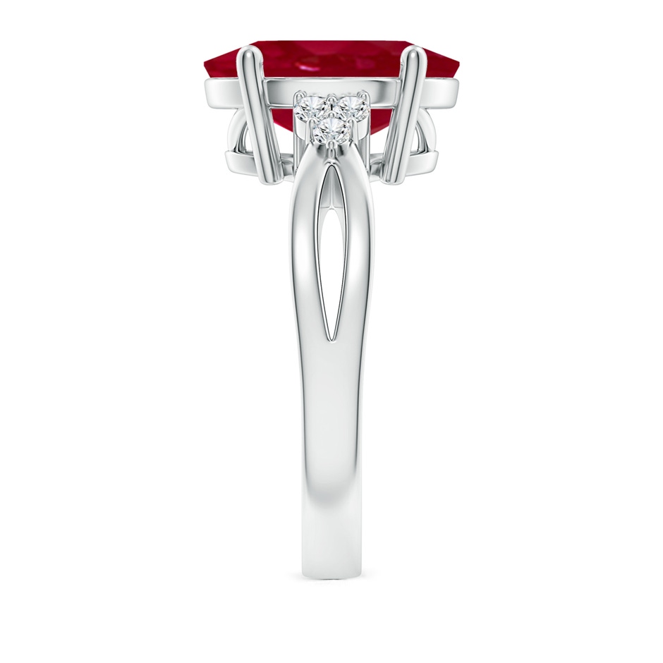 12x10mm AA Solitaire Oval Ruby Split Shank Ring with Trio Diamonds in P950 Platinum side 299