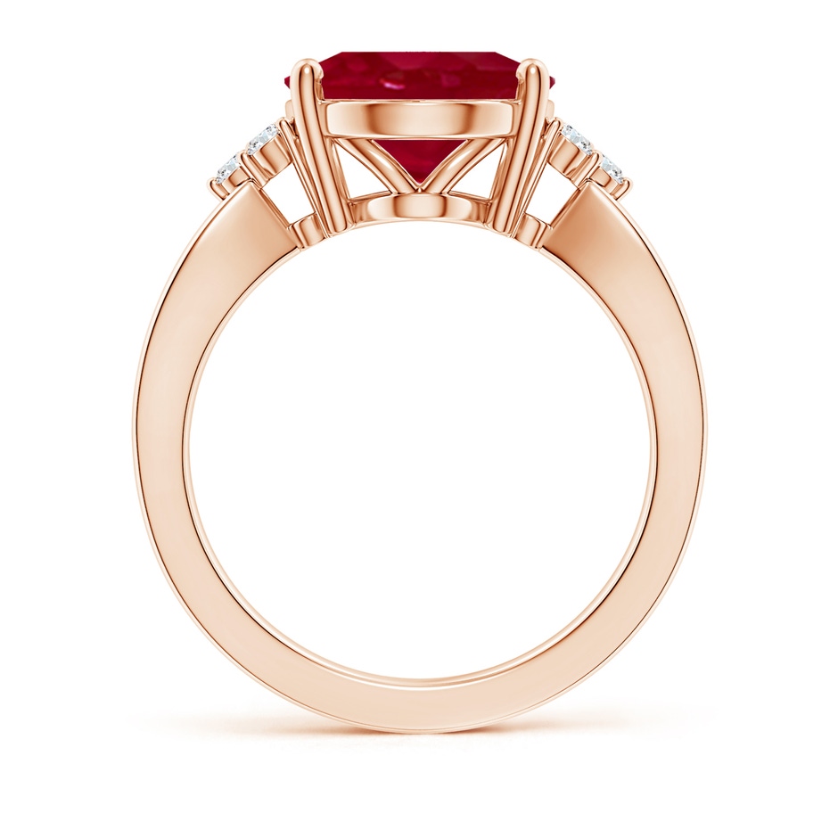 12x10mm AA Solitaire Oval Ruby Split Shank Ring with Trio Diamonds in Rose Gold side 199