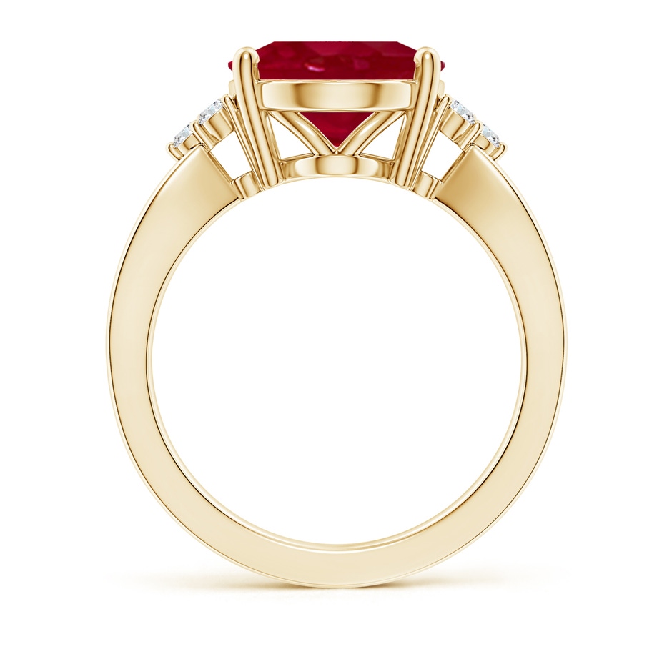 12x10mm AA Solitaire Oval Ruby Split Shank Ring with Trio Diamonds in Yellow Gold side 199