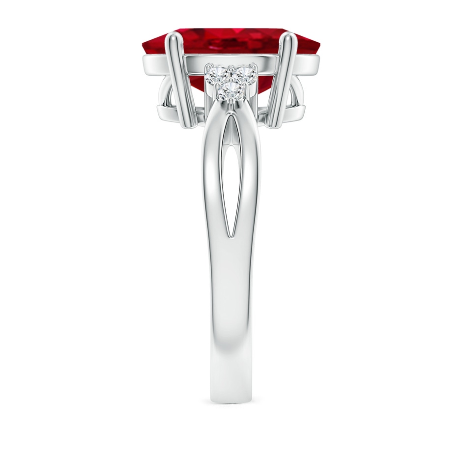 12x10mm AAA Solitaire Oval Ruby Split Shank Ring with Trio Diamonds in S999 Silver side 299