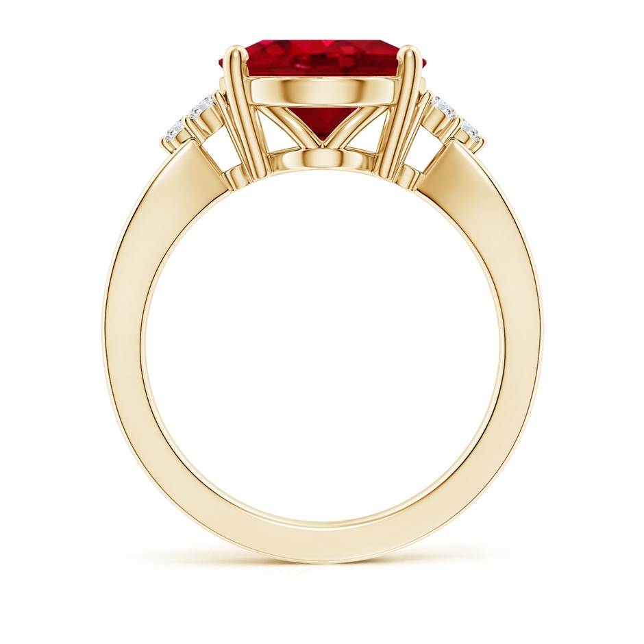 12x10mm AAA Solitaire Oval Ruby Split Shank Ring with Trio Diamonds in Yellow Gold side 199