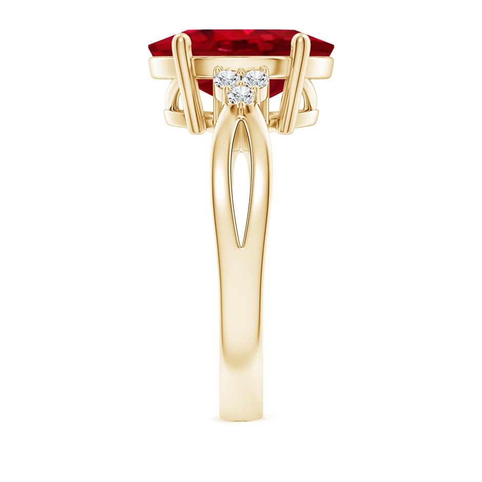 12x10mm AAA Solitaire Oval Ruby Split Shank Ring with Trio Diamonds in Yellow Gold side 299