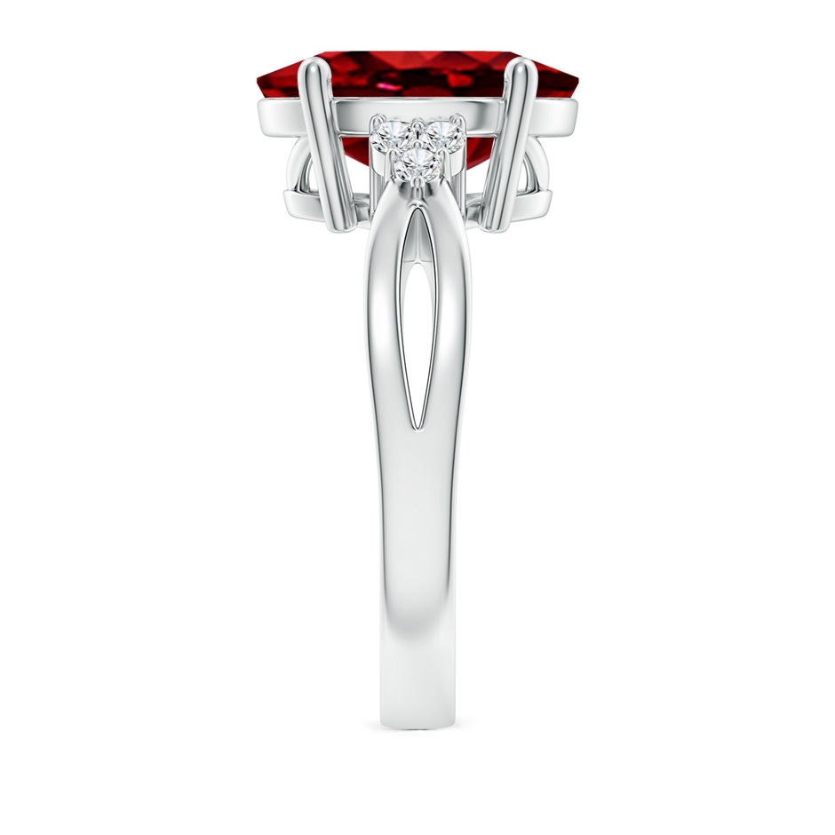12x10mm AAAA Solitaire Oval Ruby Split Shank Ring with Trio Diamonds in P950 Platinum side 299