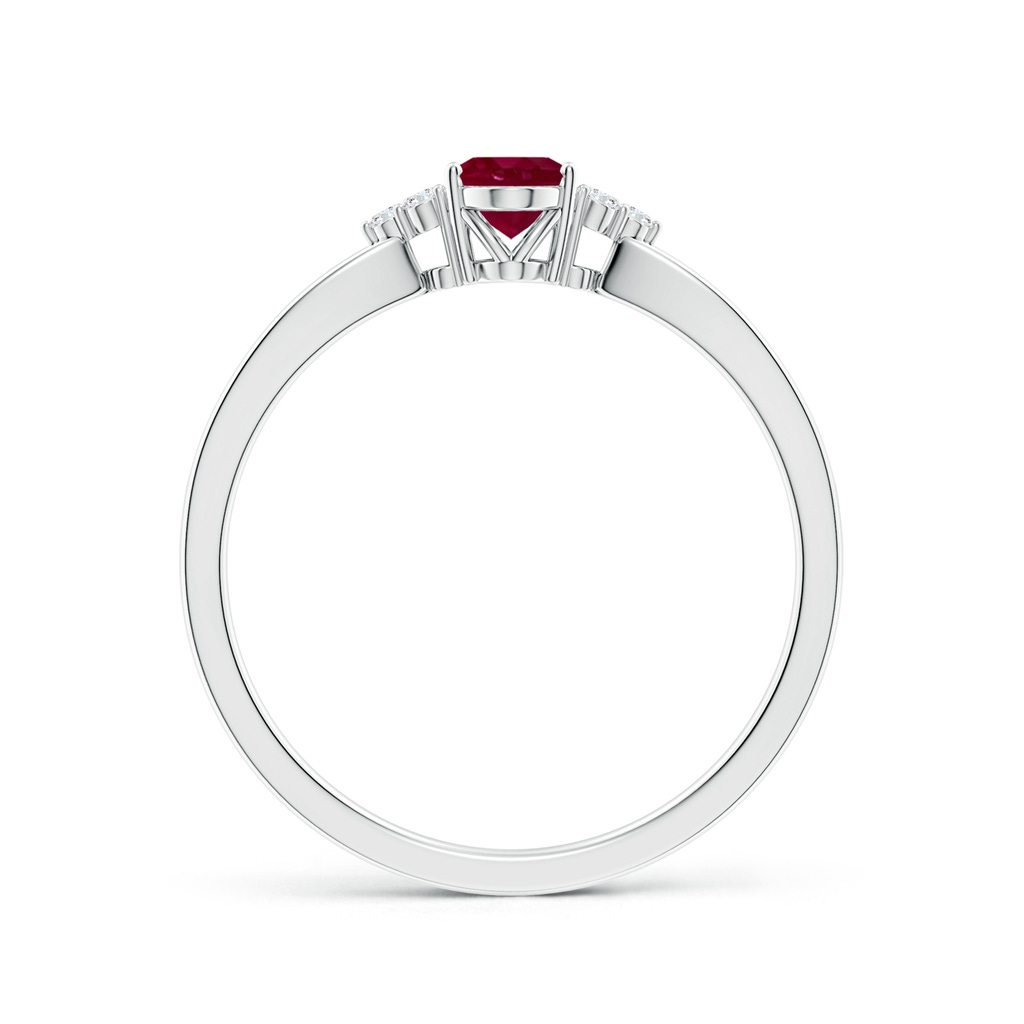 6x4mm A Solitaire Oval Ruby Split Shank Ring with Trio Diamonds in P950 Platinum Side-1