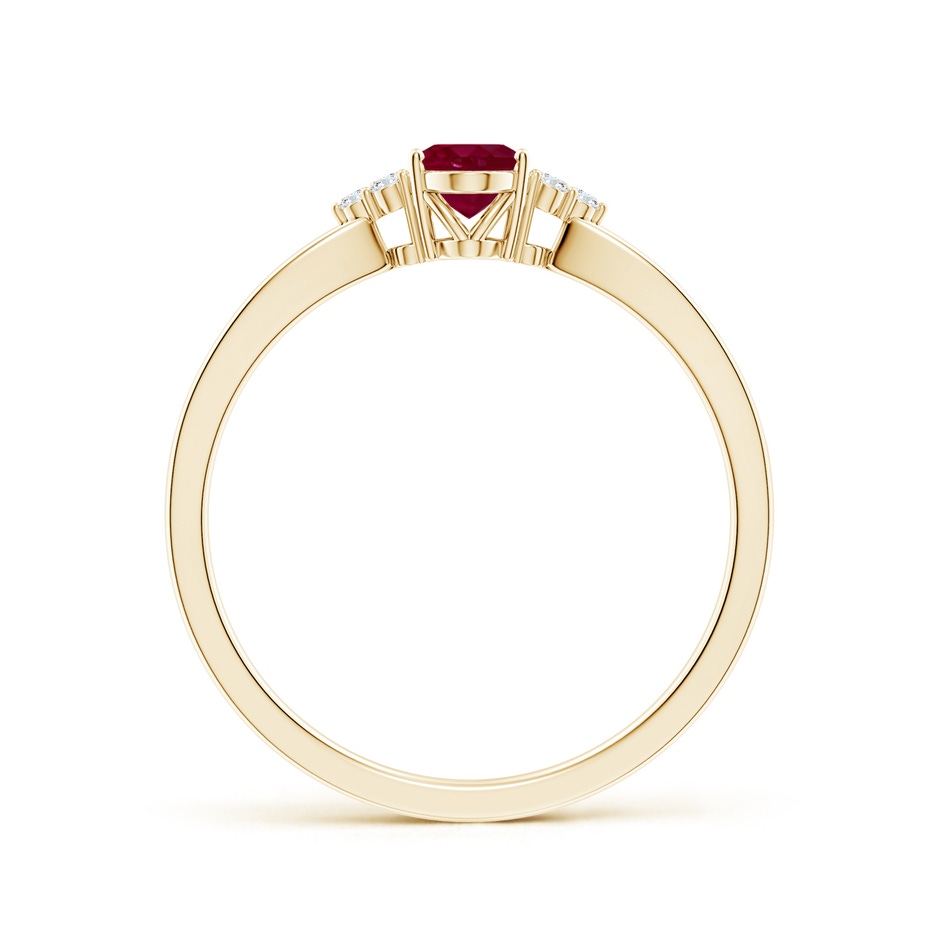 6x4mm A Solitaire Oval Ruby Split Shank Ring with Trio Diamonds in Yellow Gold side 199