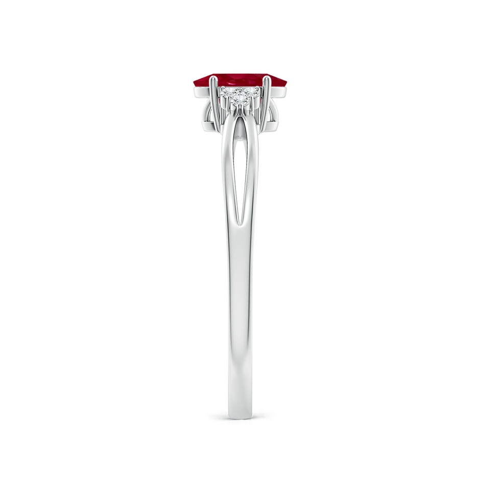 6x4mm AA Solitaire Oval Ruby Split Shank Ring with Trio Diamonds in S999 Silver side 299