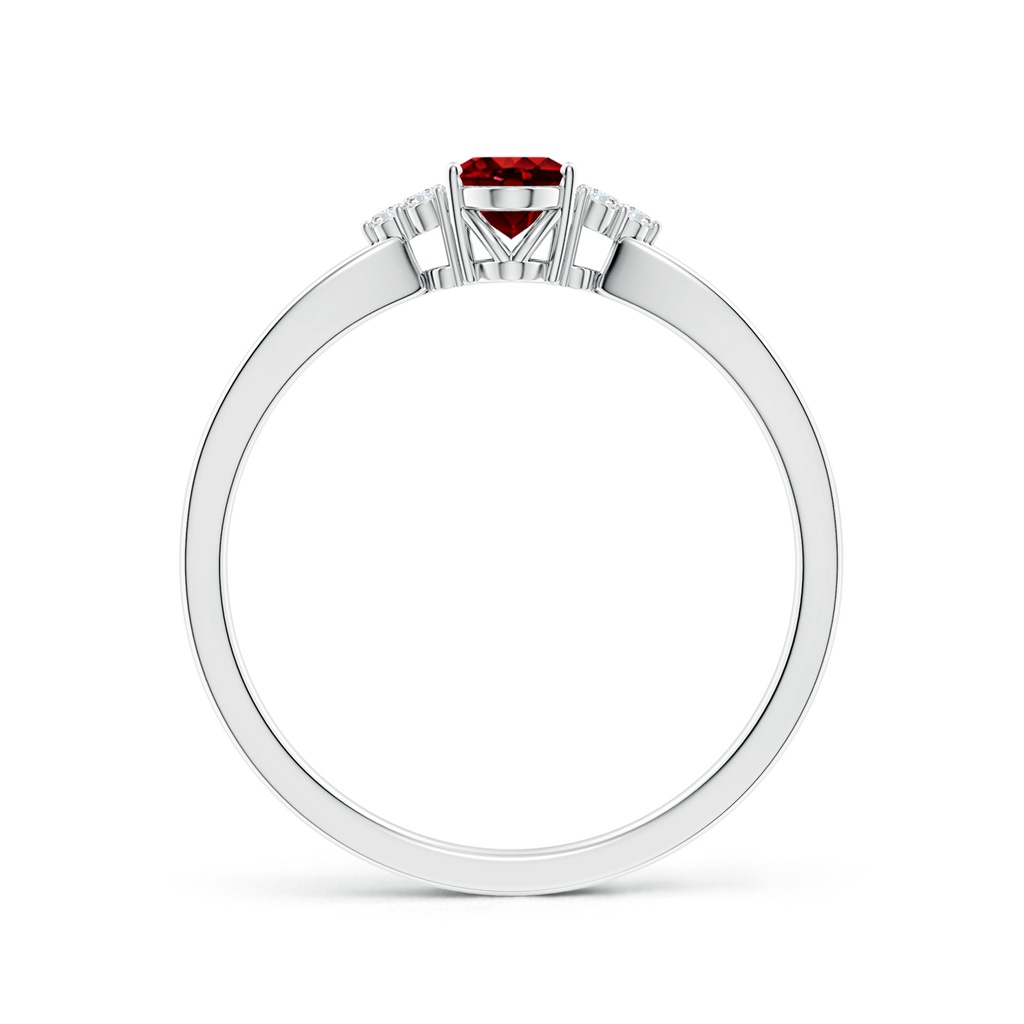 6x4mm AAAA Solitaire Oval Ruby Split Shank Ring with Trio Diamonds in P950 Platinum Side-1