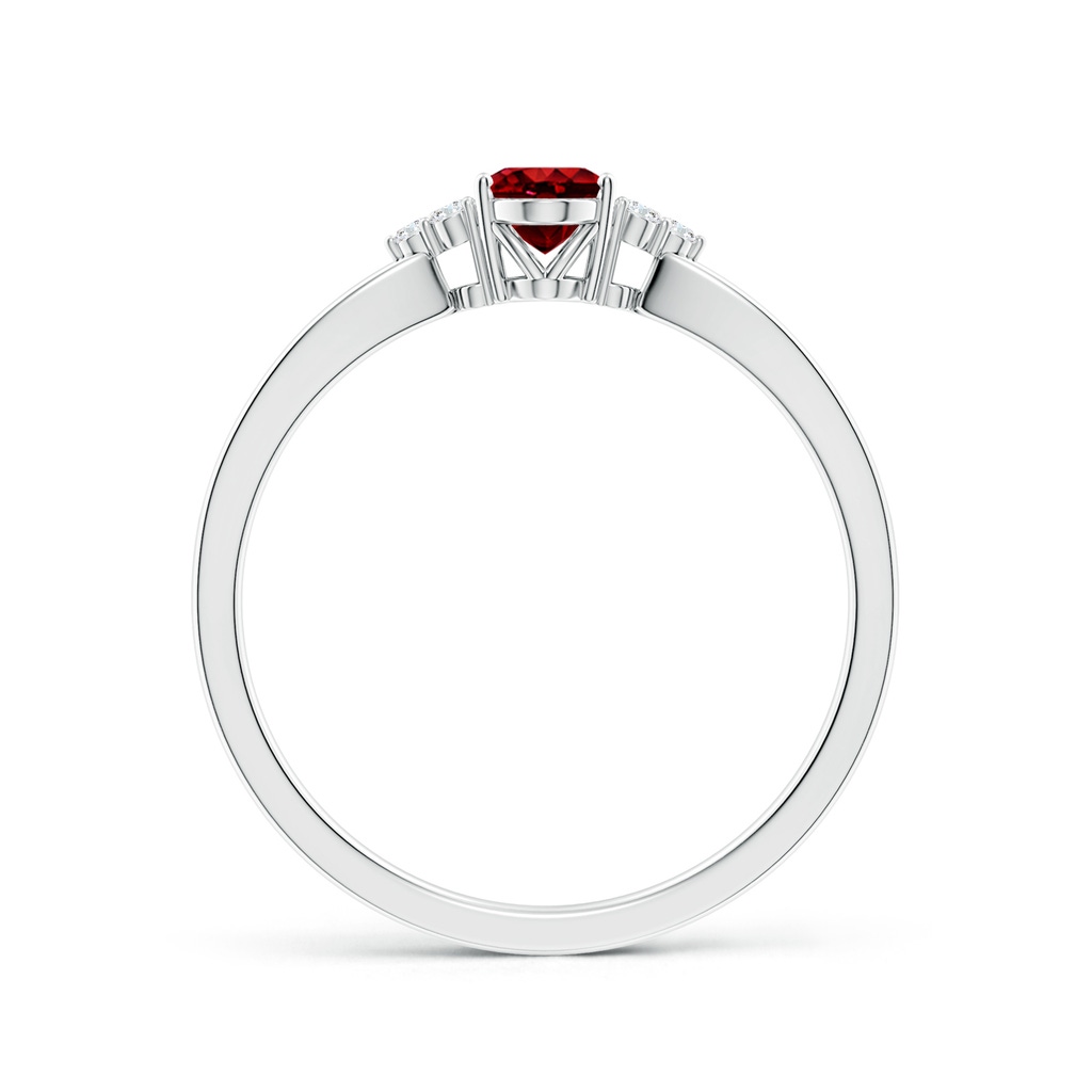 6x4mm AAAA Solitaire Oval Ruby Split Shank Ring with Trio Diamonds in P950 Platinum Side 199