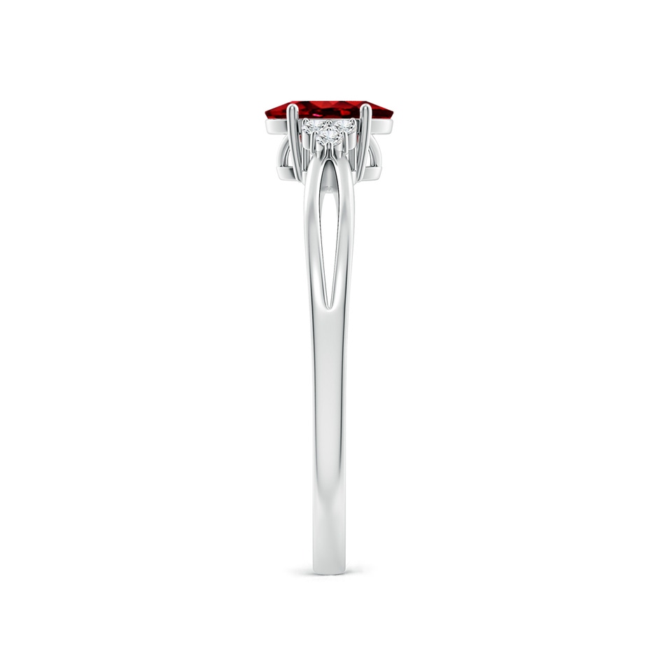6x4mm AAAA Solitaire Oval Ruby Split Shank Ring with Trio Diamonds in White Gold side 299