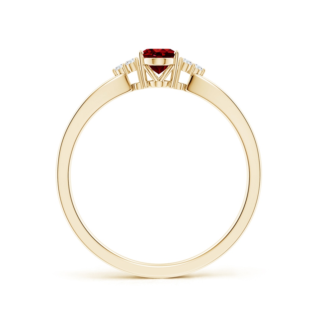 6x4mm AAAA Solitaire Oval Ruby Split Shank Ring with Trio Diamonds in Yellow Gold Side-1