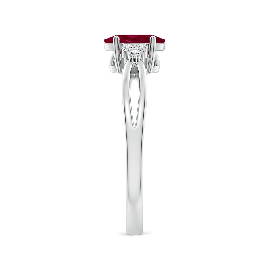 7x5mm A Solitaire Oval Ruby Split Shank Ring with Trio Diamonds in P950 Platinum side 299