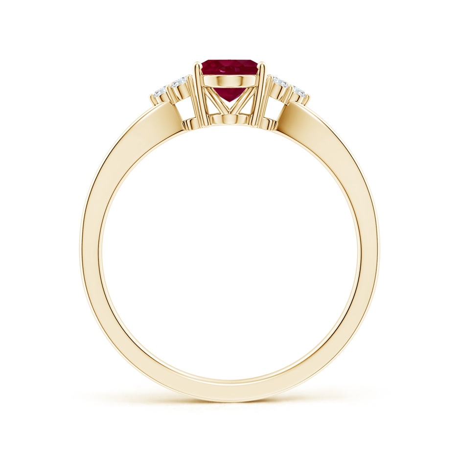 7x5mm A Solitaire Oval Ruby Split Shank Ring with Trio Diamonds in Yellow Gold side 199