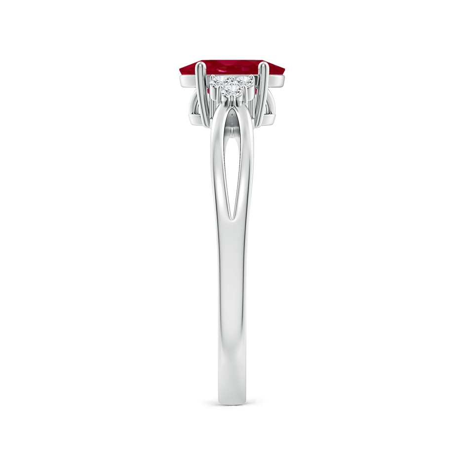 7x5mm AA Solitaire Oval Ruby Split Shank Ring with Trio Diamonds in P950 Platinum side 299