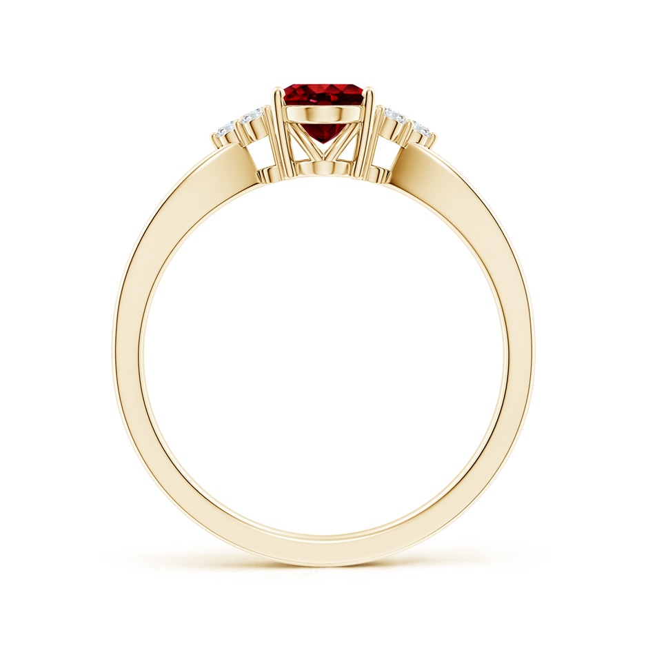7x5mm AAAA Solitaire Oval Ruby Split Shank Ring with Trio Diamonds in Yellow Gold side 199