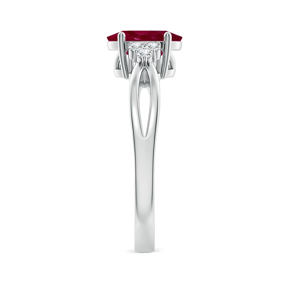 8x6mm A Solitaire Oval Ruby Split Shank Ring with Trio Diamonds in White Gold side 299