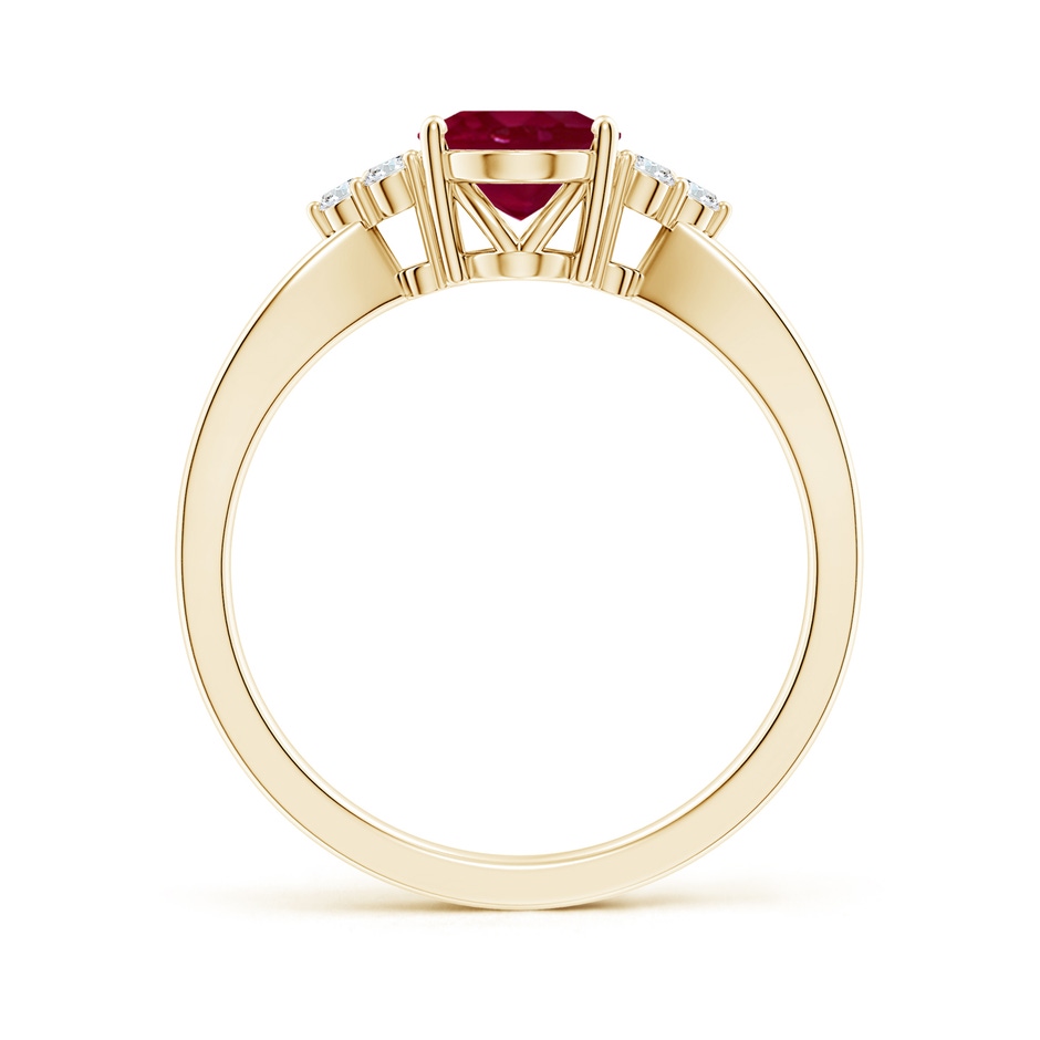 8x6mm A Solitaire Oval Ruby Split Shank Ring with Trio Diamonds in Yellow Gold side 199