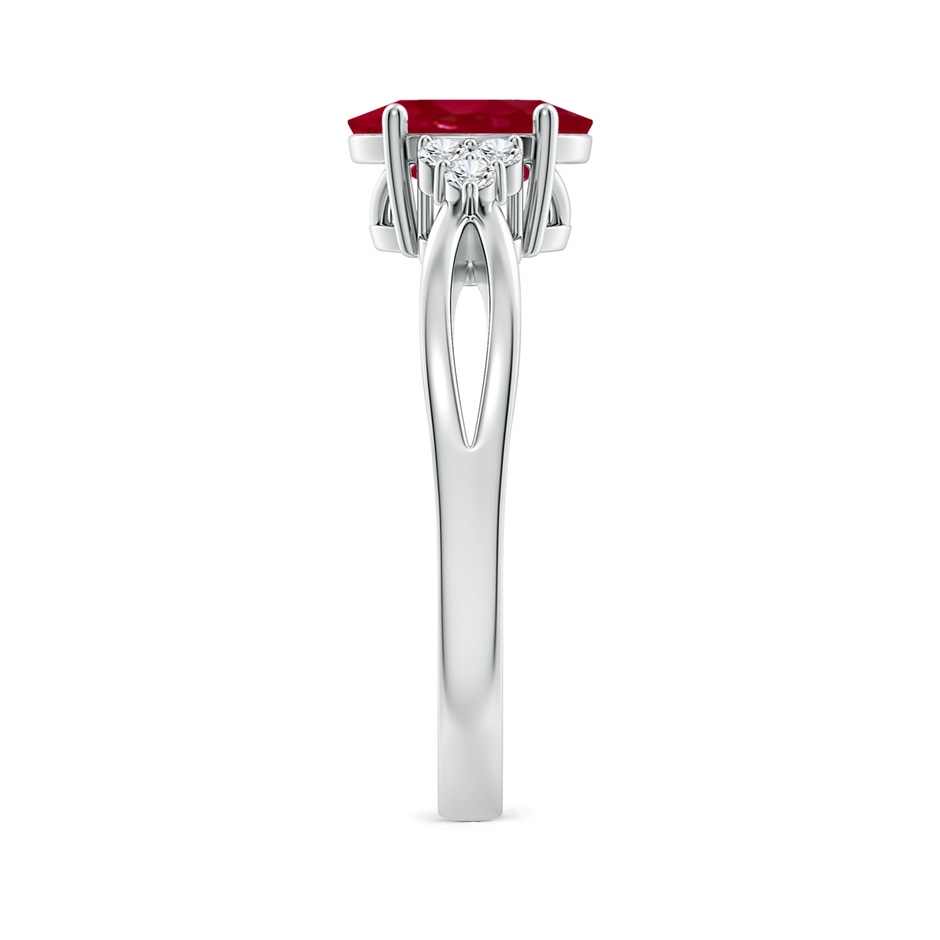 8x6mm AA Solitaire Oval Ruby Split Shank Ring with Trio Diamonds in P950 Platinum side 299