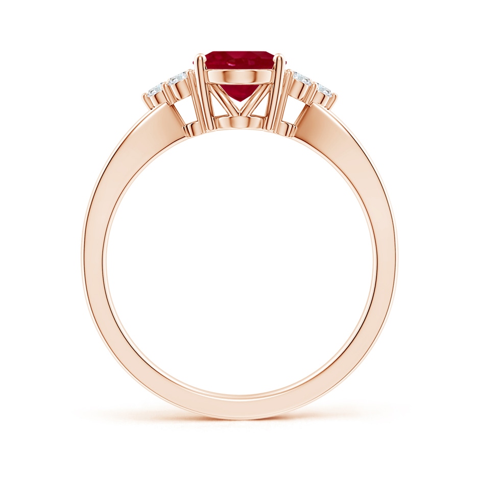8x6mm AA Solitaire Oval Ruby Split Shank Ring with Trio Diamonds in Rose Gold side 199