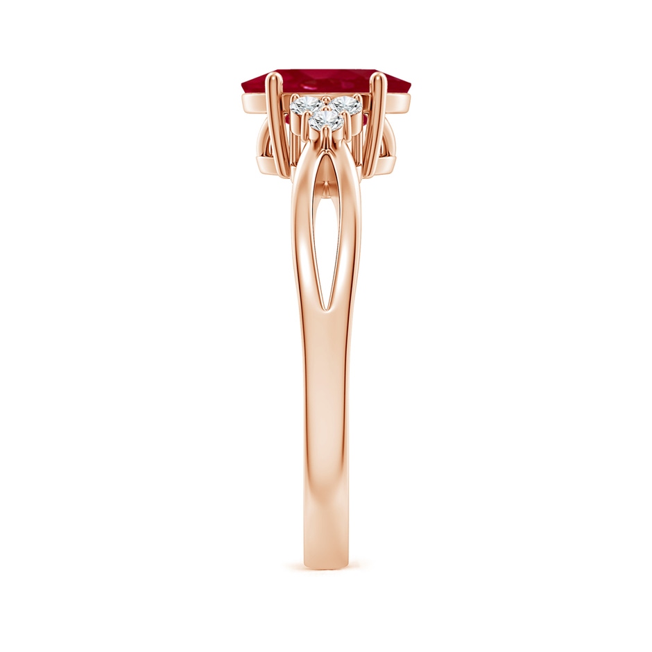 8x6mm AA Solitaire Oval Ruby Split Shank Ring with Trio Diamonds in Rose Gold side 299