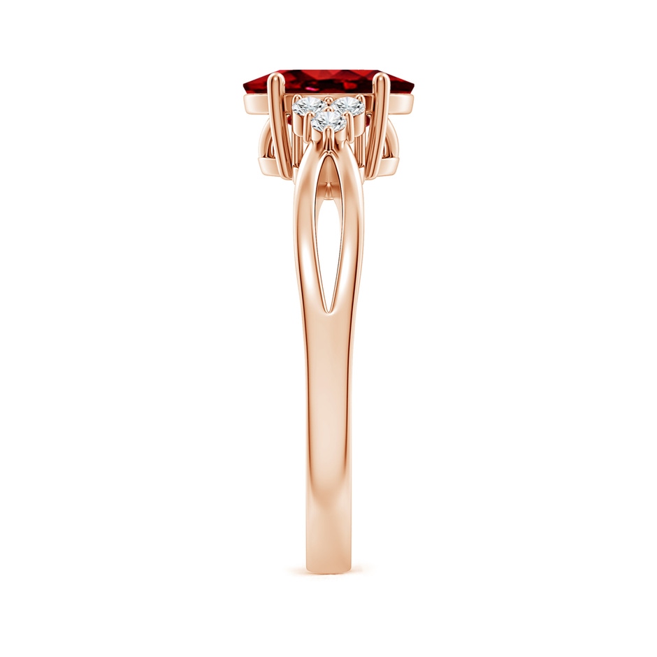 8x6mm AAAA Solitaire Oval Ruby Split Shank Ring with Trio Diamonds in 18K Rose Gold side 299
