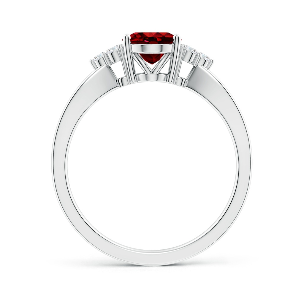 8x6mm AAAA Solitaire Oval Ruby Split Shank Ring with Trio Diamonds in 18K White Gold - side 199