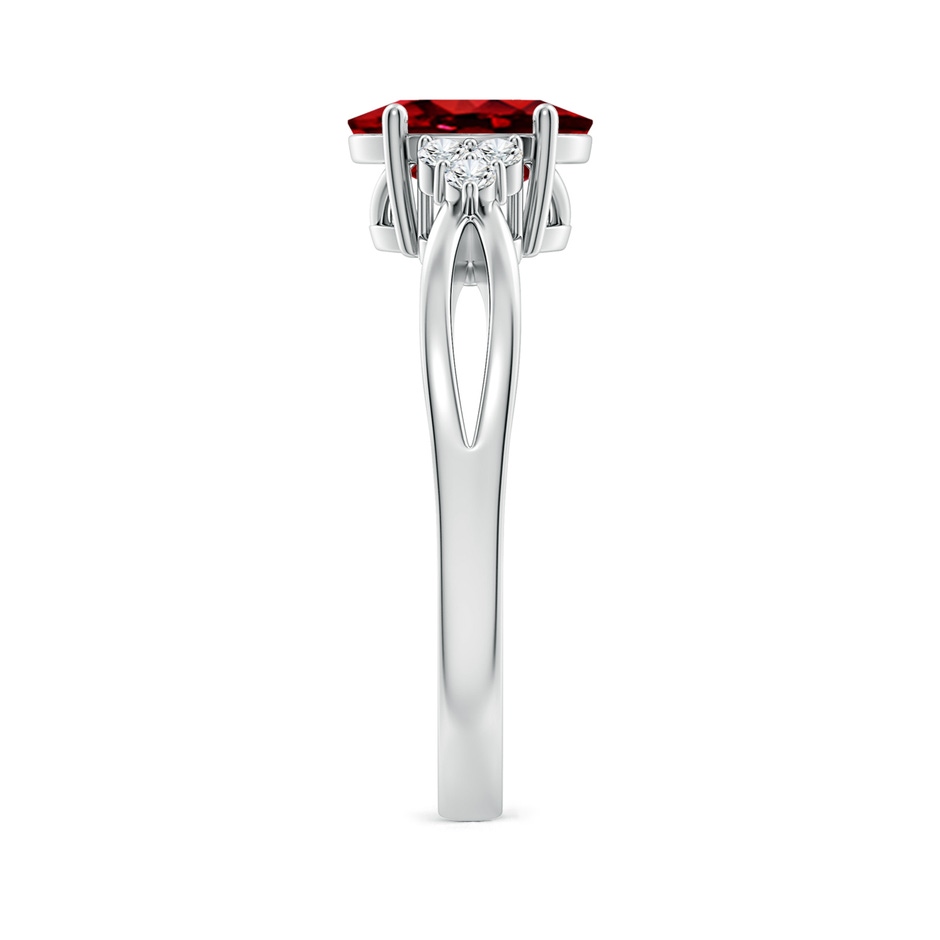 8x6mm AAAA Solitaire Oval Ruby Split Shank Ring with Trio Diamonds in P950 Platinum side 299