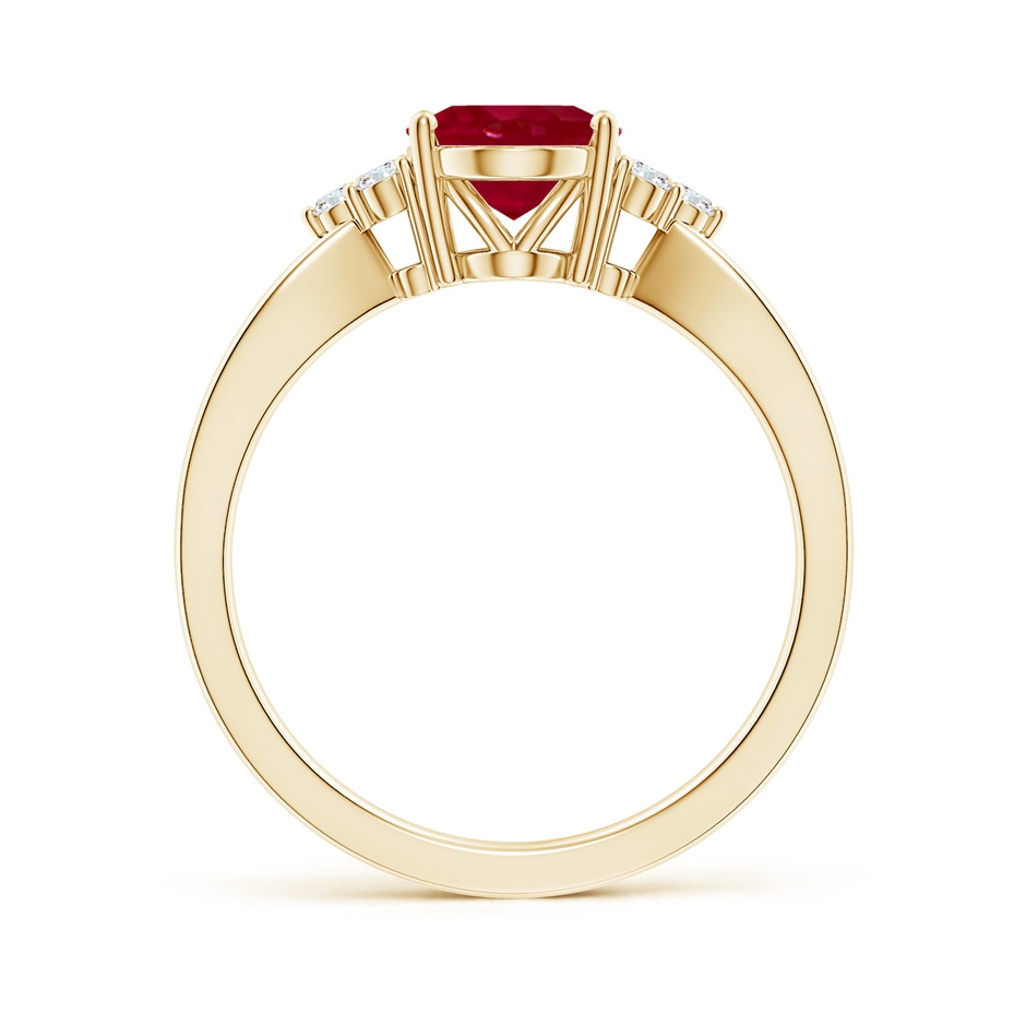 9x7mm AA Solitaire Oval Ruby Split Shank Ring with Trio Diamonds in Yellow Gold side 199