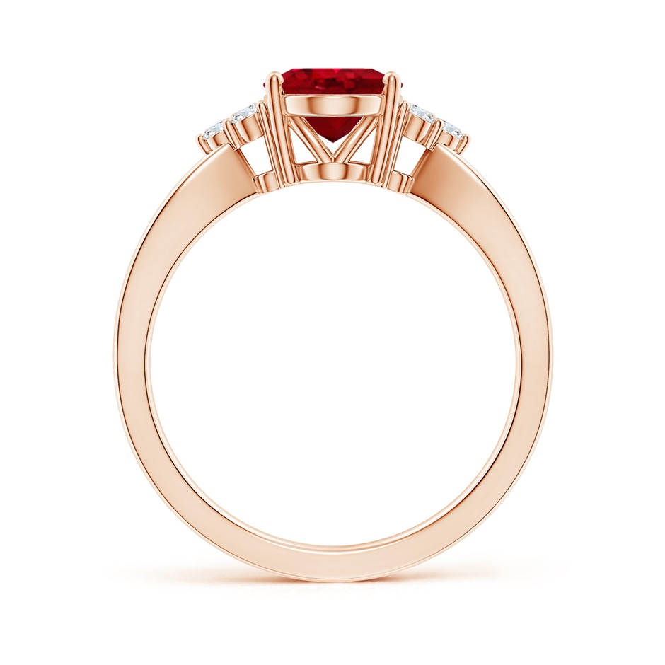 9x7mm AAA Solitaire Oval Ruby Split Shank Ring with Trio Diamonds in Rose Gold side 199