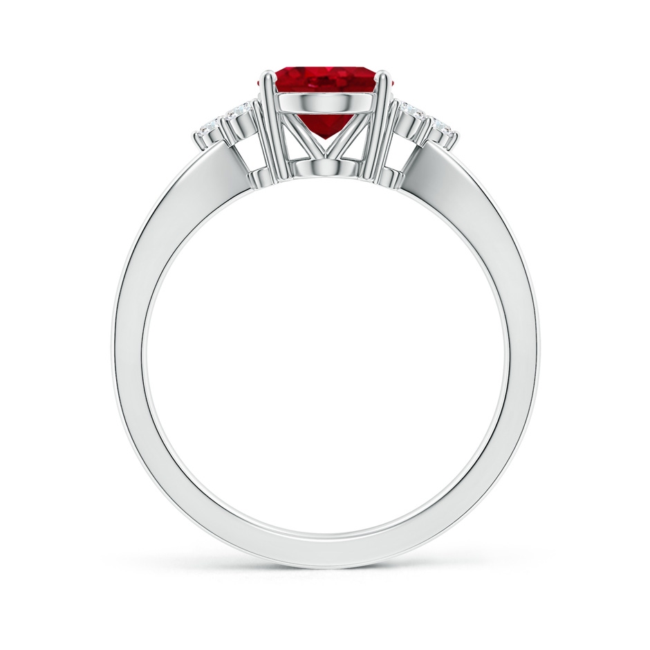 9x7mm AAA Solitaire Oval Ruby Split Shank Ring with Trio Diamonds in S999 Silver side 199
