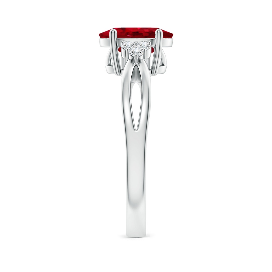 9x7mm AAA Solitaire Oval Ruby Split Shank Ring with Trio Diamonds in S999 Silver side 299