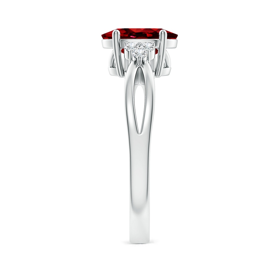 9x7mm AAAA Solitaire Oval Ruby Split Shank Ring with Trio Diamonds in 18K White Gold side 299