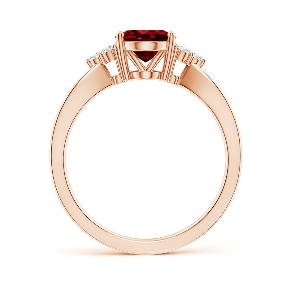 9x7mm AAAA Solitaire Oval Ruby Split Shank Ring with Trio Diamonds in Rose Gold side 199