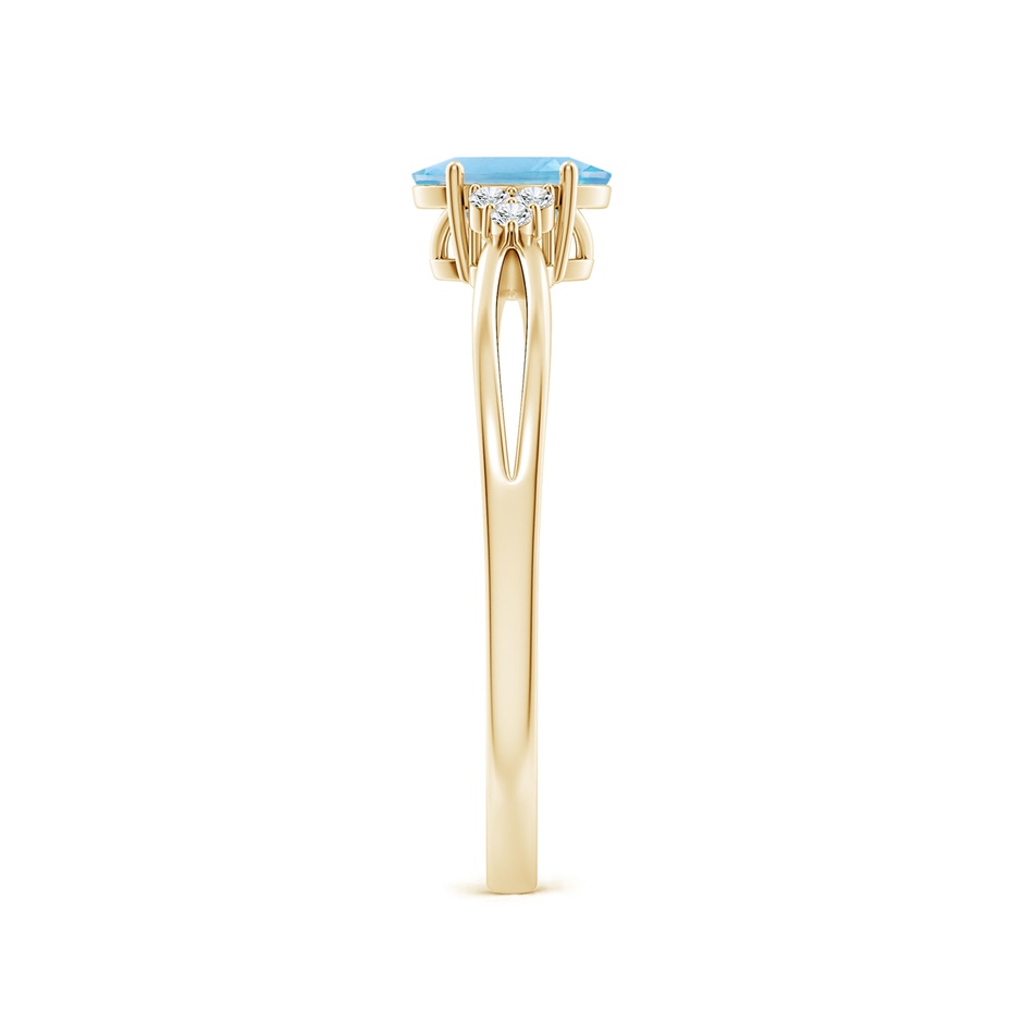 6x4mm A Oval Swiss Blue Topaz Split Shank Ring with Trio Diamonds in Yellow Gold side 299