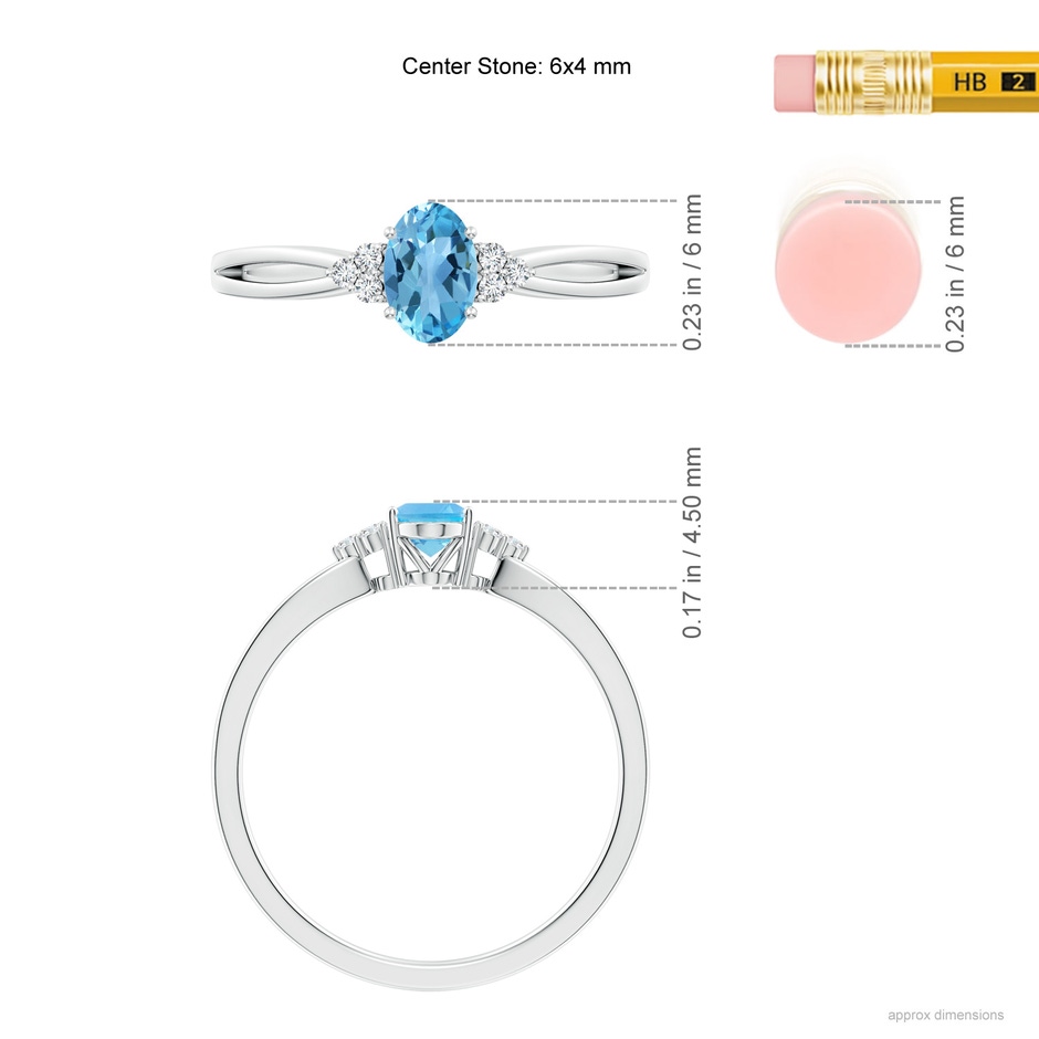 6x4mm AA Oval Swiss Blue Topaz Split Shank Ring with Trio Diamonds in White Gold ruler