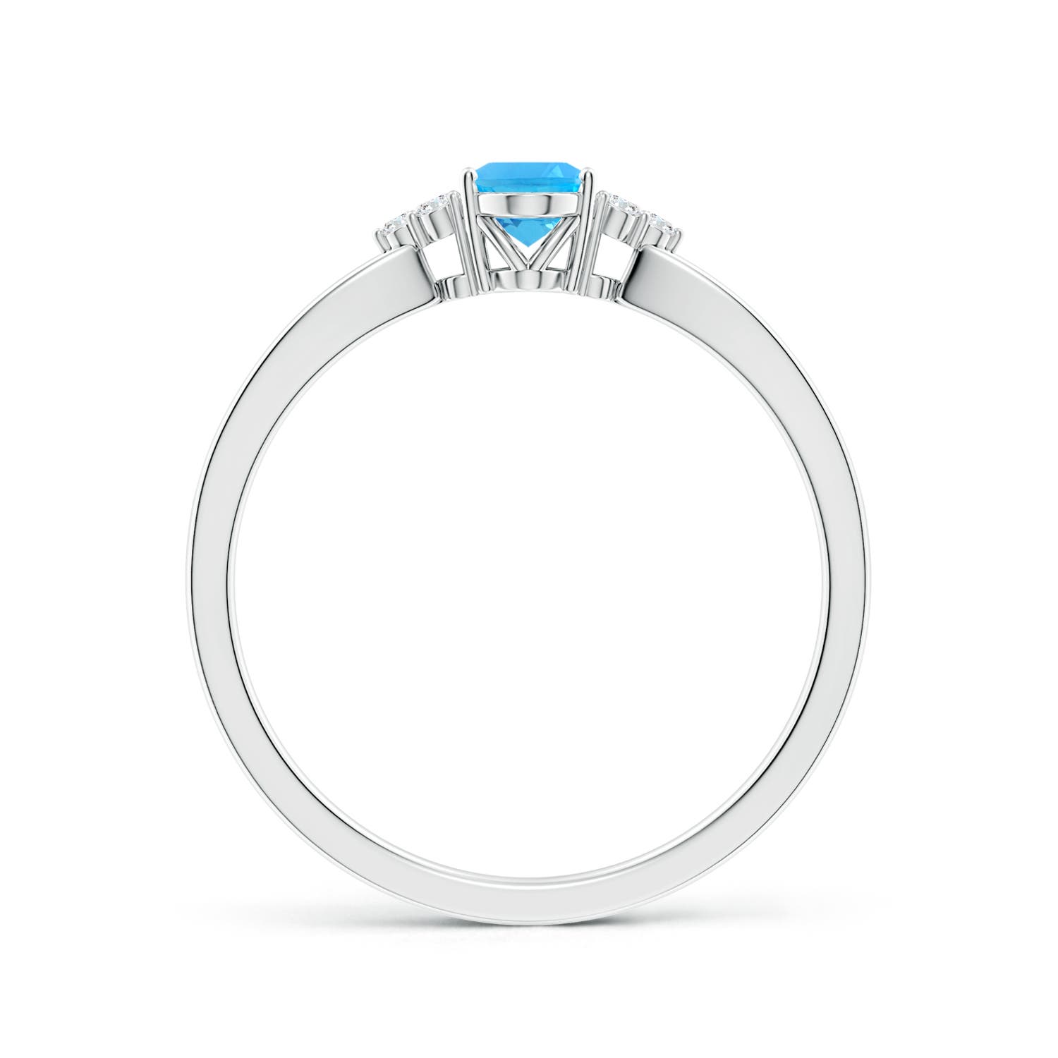 6x4mm AAA Oval Swiss Blue Topaz Split Shank Ring with Trio Diamonds in P950 Platinum